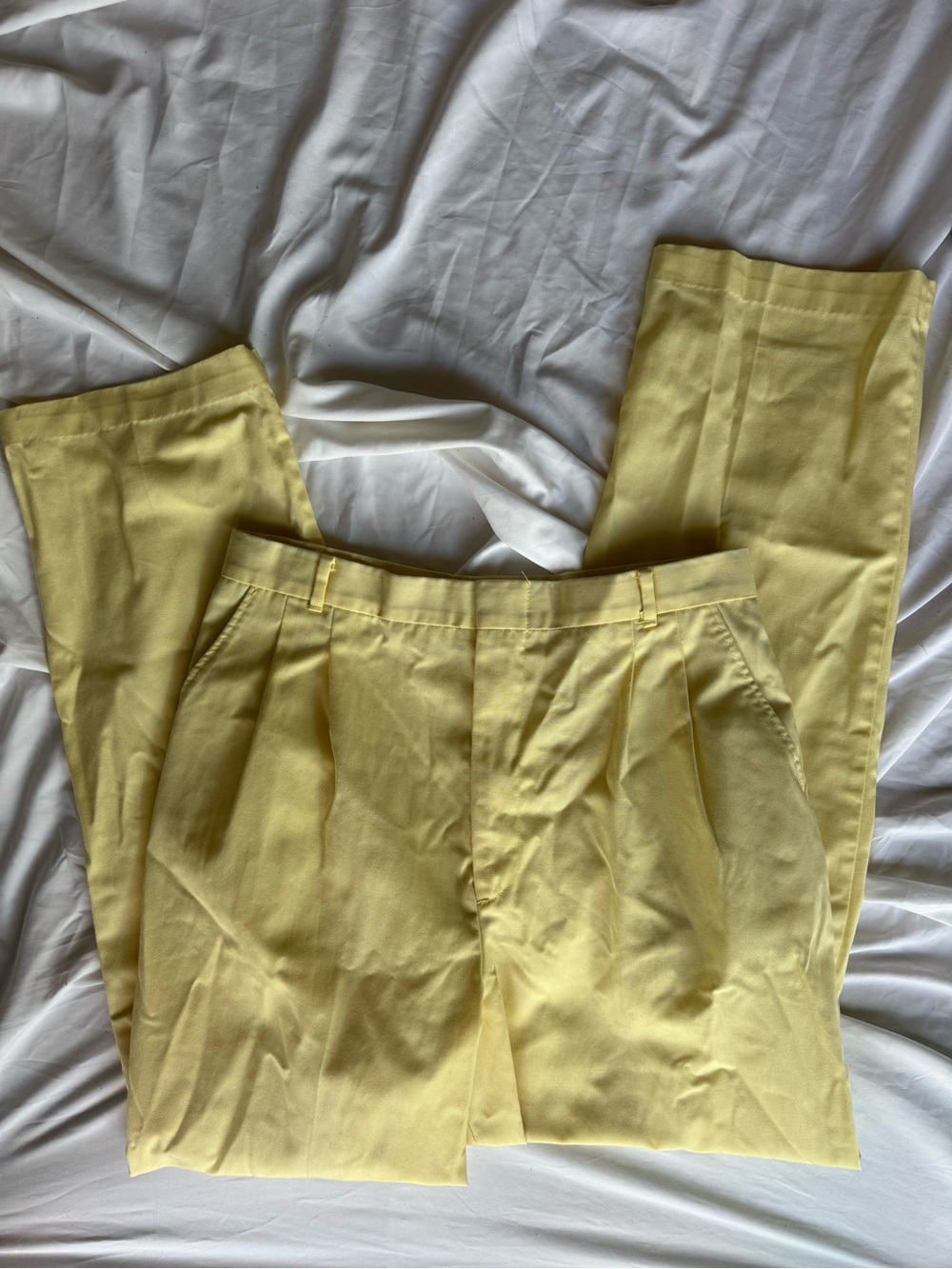 Vintage 80s Men's Yellow Pleated Dress Pants